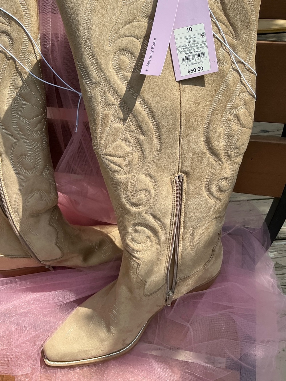 Target Beige Knee-High Western Heeled Boots memory foam